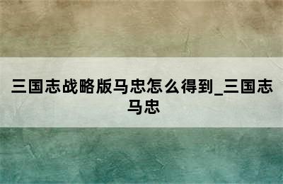 三国志战略版马忠怎么得到_三国志 马忠